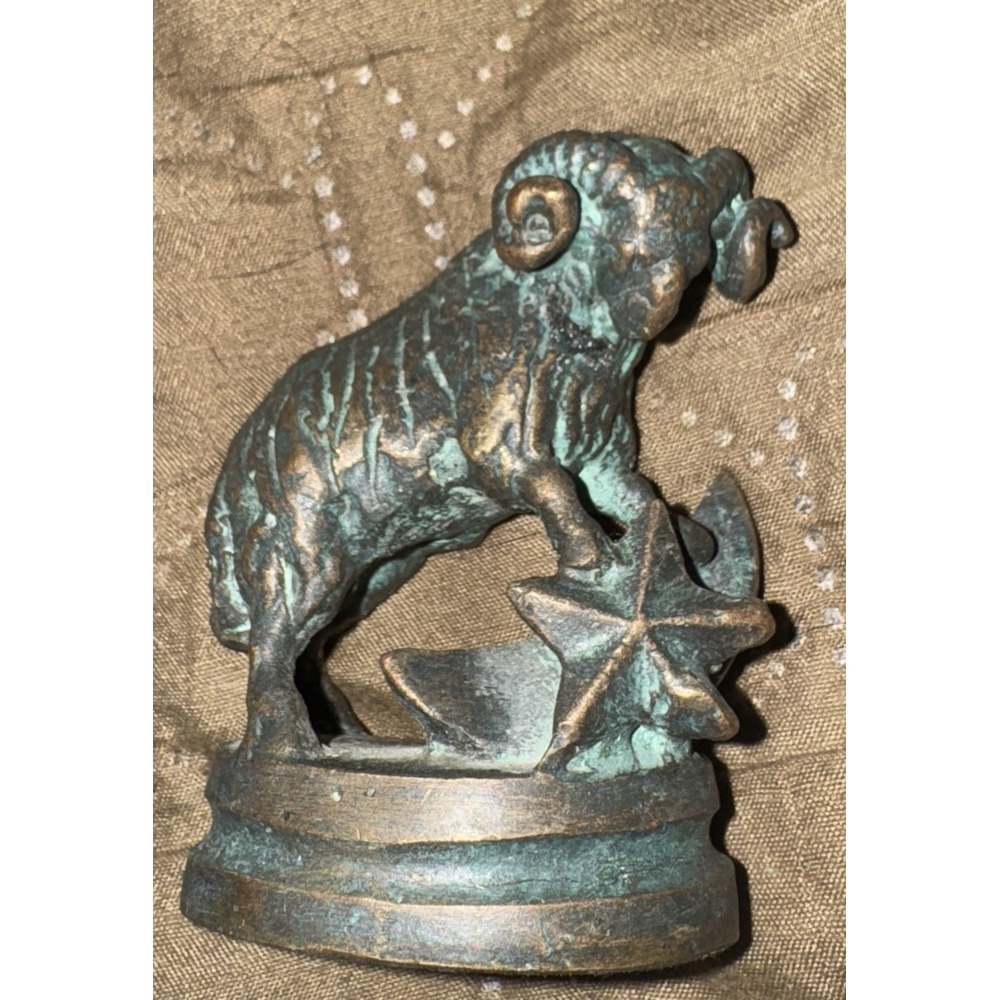 Aries Ram Figurine Bronze Patinated 4.5in Vintage